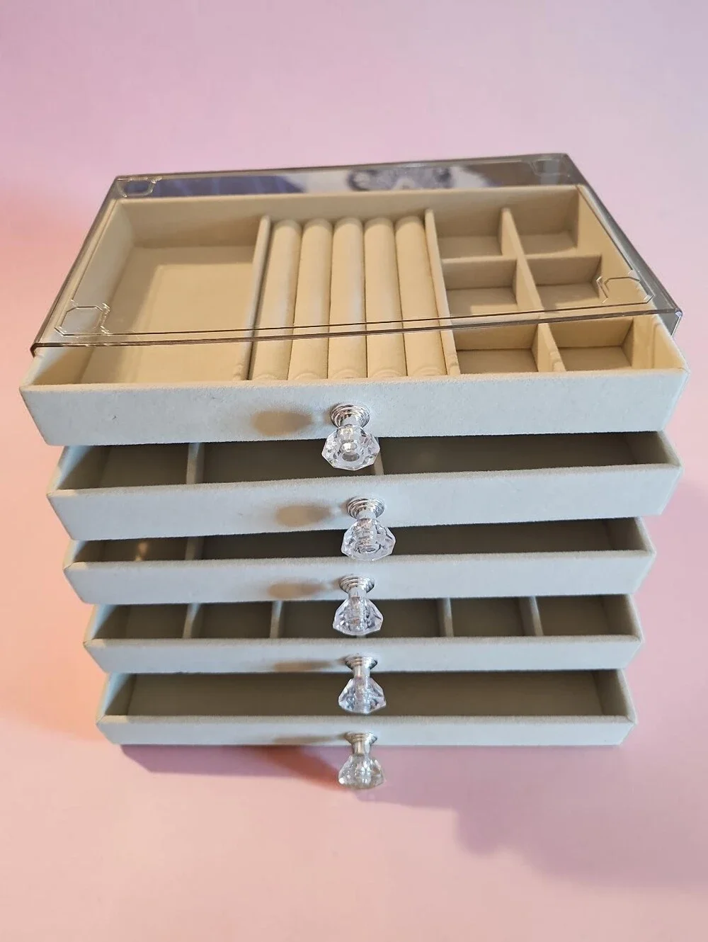Sassified Nwt  Clear Acrylic Jewelry 5  Drawer Organizer with White Drawers